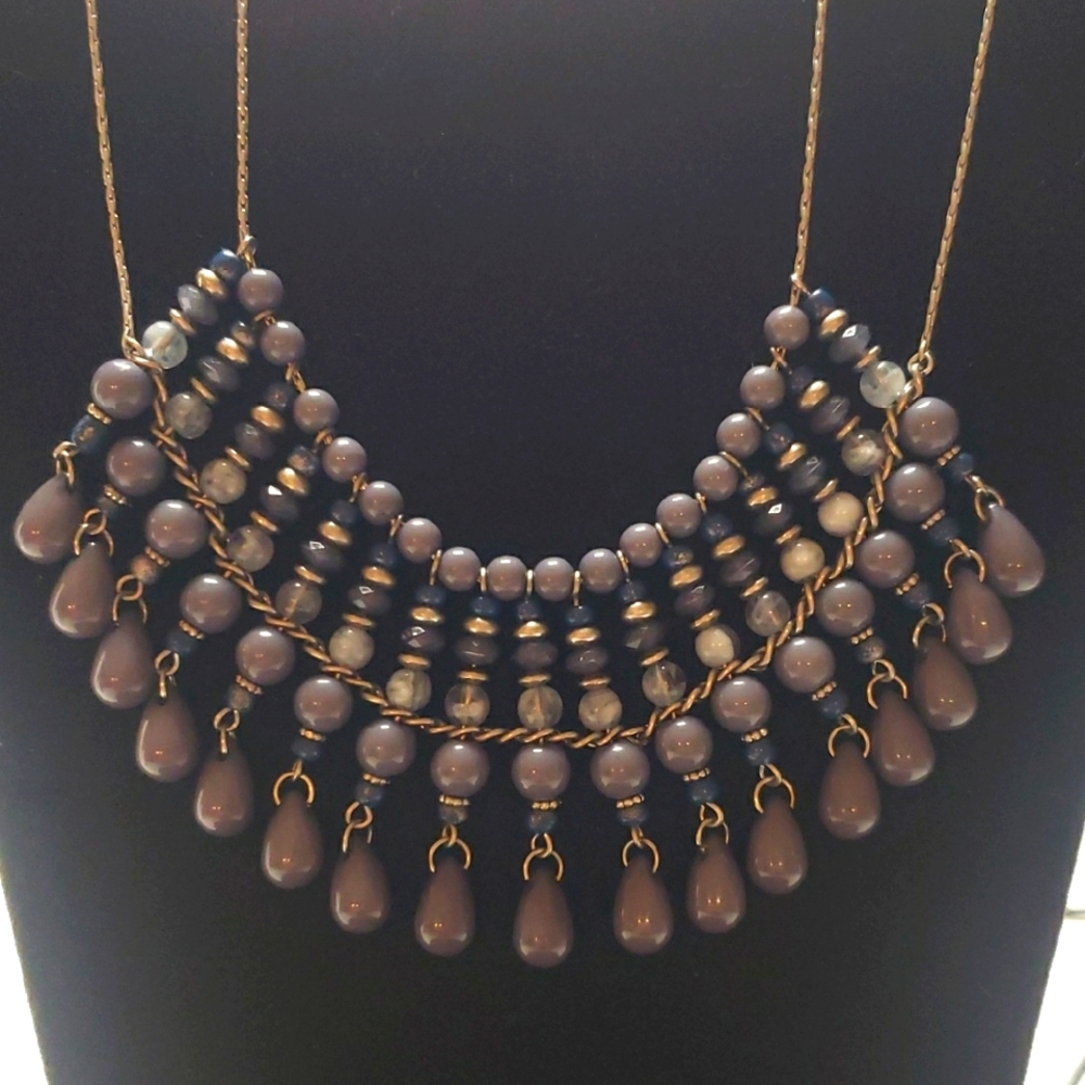 INC Beaded Necklace Blue/Grayish Blue